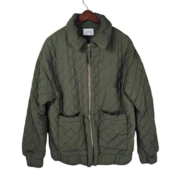 Anthropologie If By Sea Quilted Olive Green Full Zip Jacket XS Bomber Outdoor - Picture 1 of 10
